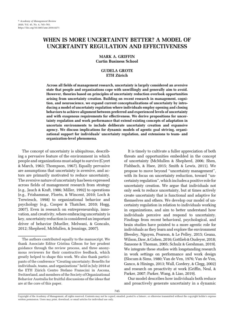 When Is More Uncertainty Better A Model of Uncertainty Regulation and ...