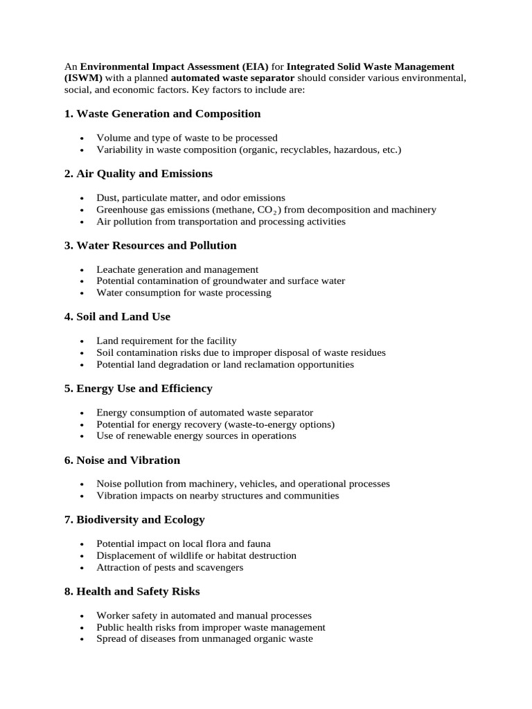EIA for Automated Waste Management System | PDF | Waste | Waste Management