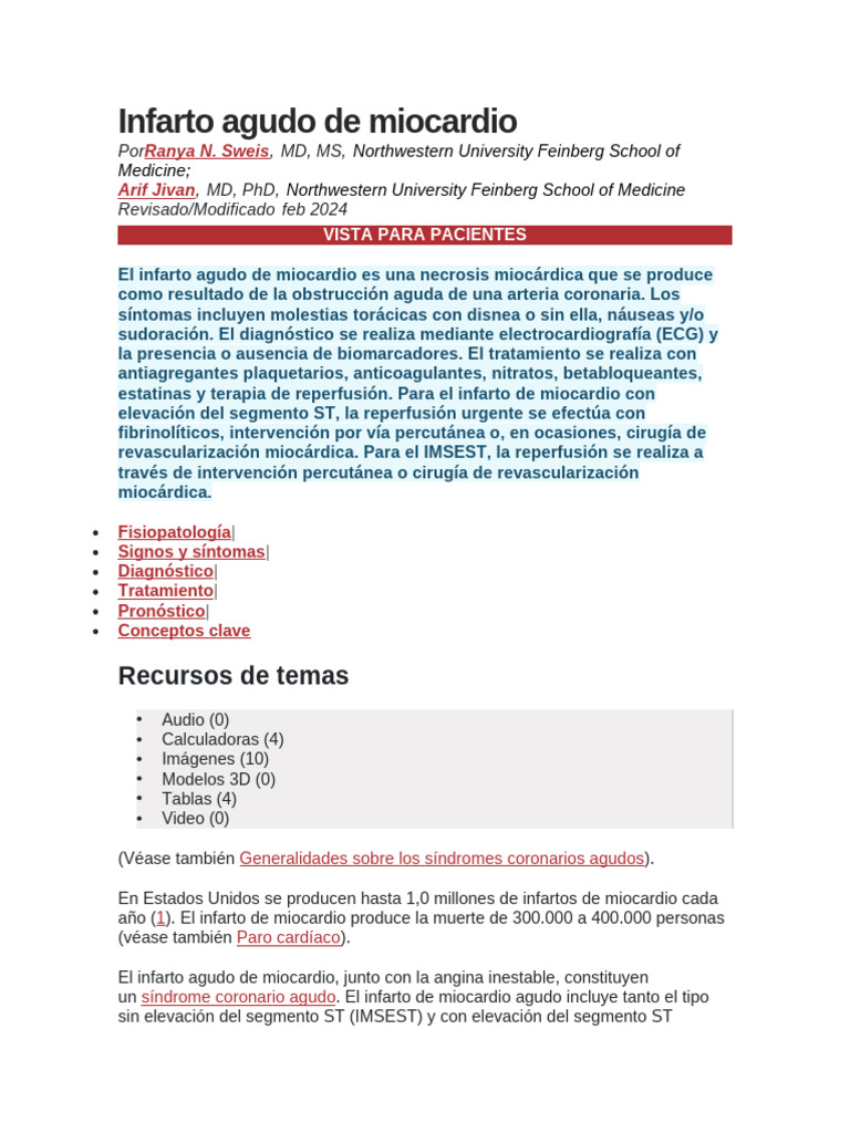 Infarto Agudo de Miocardio: Síntomas y Tratamiento | PDF | Infarto de ...