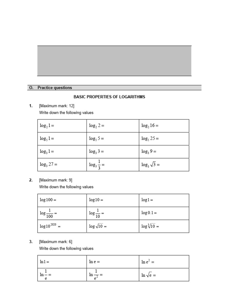 Logarithm Exercises for Math AA | PDF | Logarithm | Discrete Mathematics