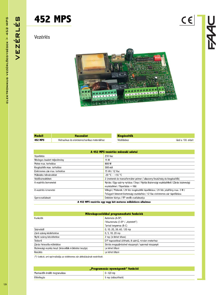 FAAC-452vezerles Adatlap | PDF