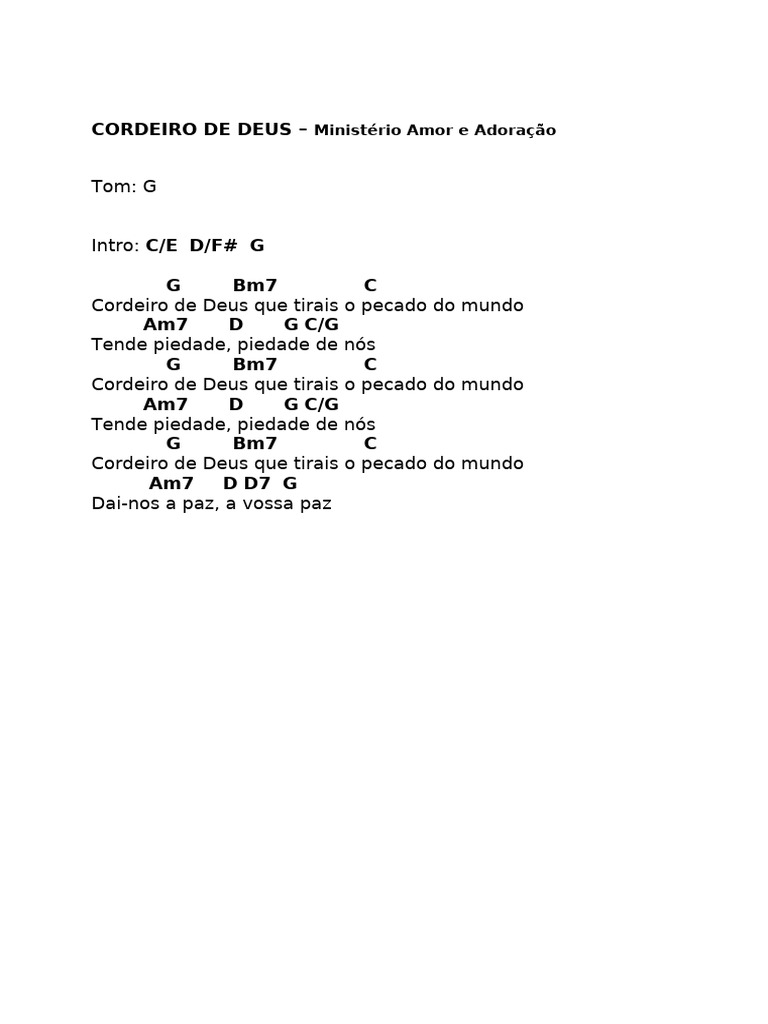 CIFRA - Cordeiro de Deus (Ministério Amor e Adoração) | PDF