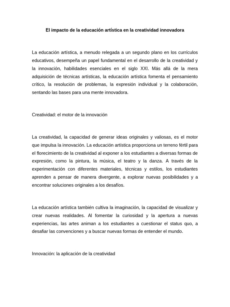 Educación artística y creatividad innovadora | PDF | Creatividad ...