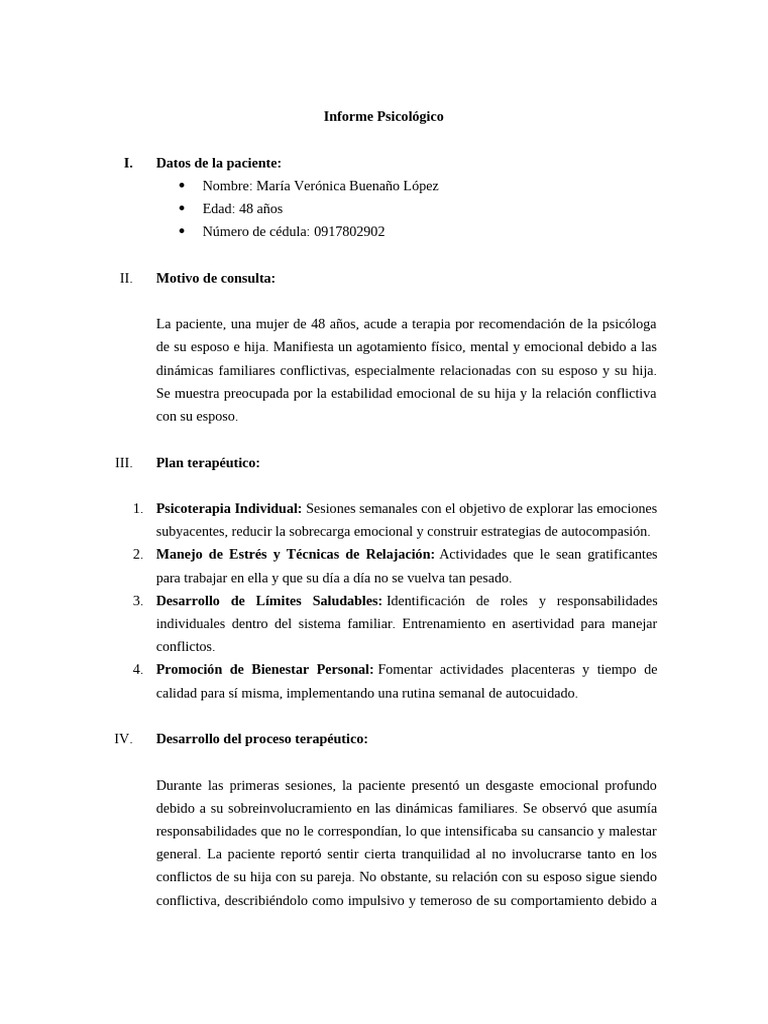 Informe Psicológico de María Buenaño | PDF | Las emociones | Ansiedad