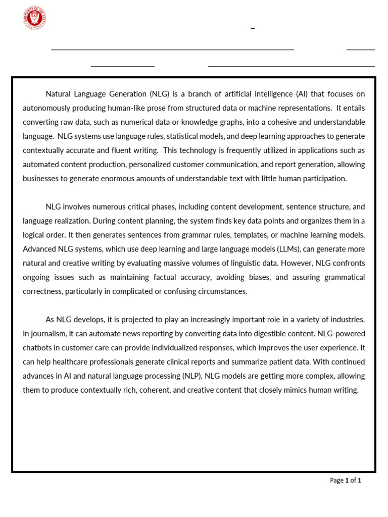 Natural Language Generation in AI | PDF