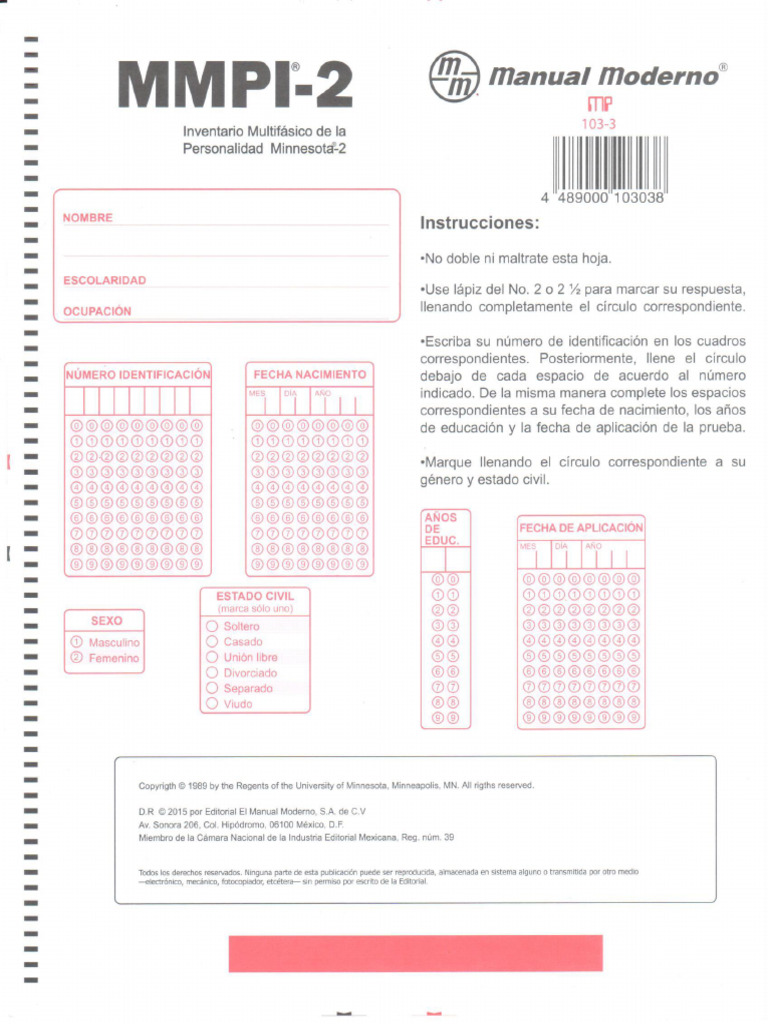 MMPI-2R HOJA DE RESPUESTAS en Color Naranja | PDF
