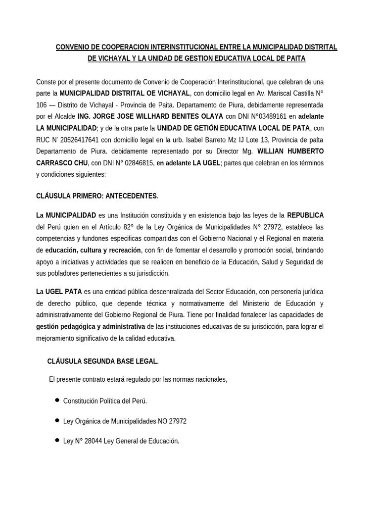 Convenio UGEL-Vichayal 2025 | PDF | Gobierno local | Educación de la ...