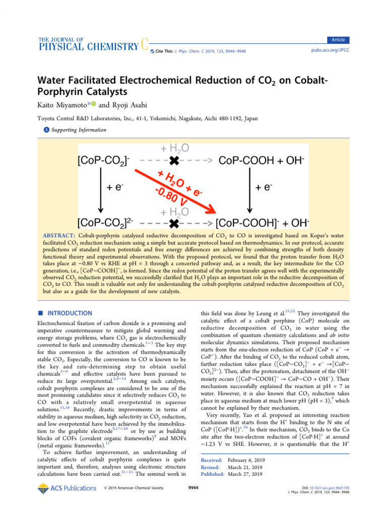 2019 - Water Facilitated Electrochemical Reduction of CO2 On Cobalt ...