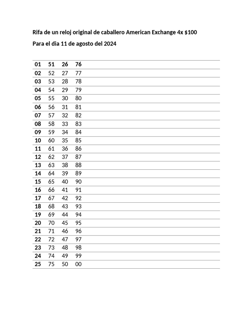 Rifa de reloj: Quiniela 11 de agosto | PDF