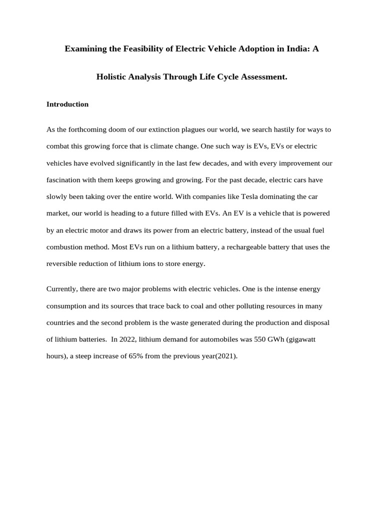 Electric Vehicle Adoption Feasibility in India | PDF | Electric Vehicle ...