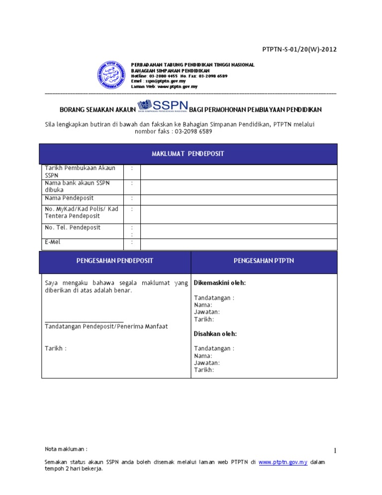 Borang Semakan Akaun Sspn Pdf