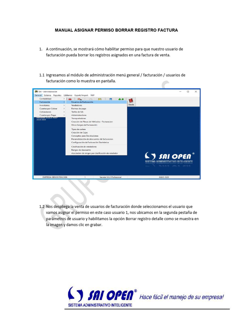 003-Manual Asignar Permiso Borrar Registro Factura | PDF