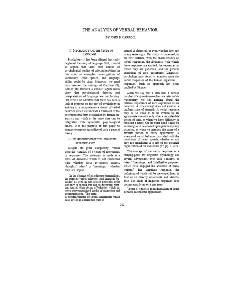 Carroll 1944 Analysis Verbal | PDF | Linguistics | Gesture