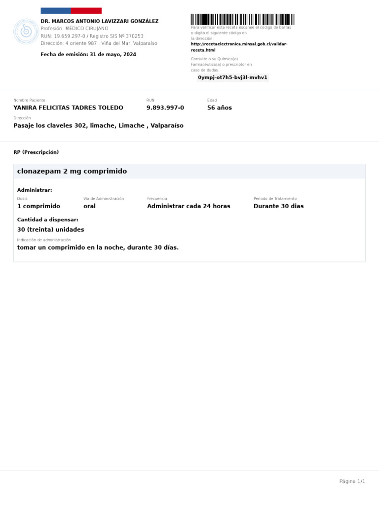 Receta Médica de Clonazepam 2 mg | PDF