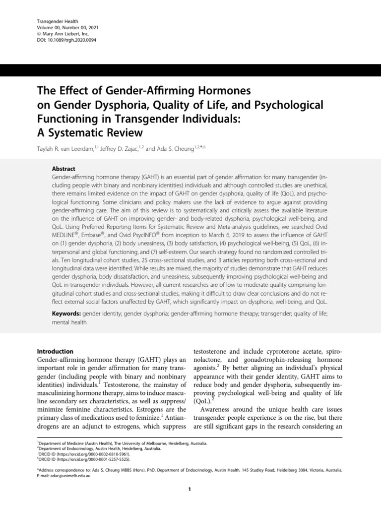 Impact of Gender-Affirming Hormones on Transgender Well-Being | PDF ...