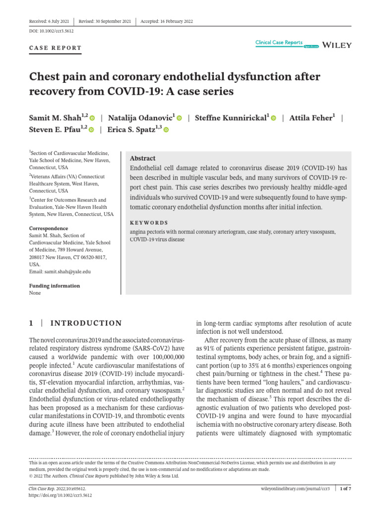 Chest Pain and Coronary Endothelial Dysfunction Af | PDF | Myocardial ...