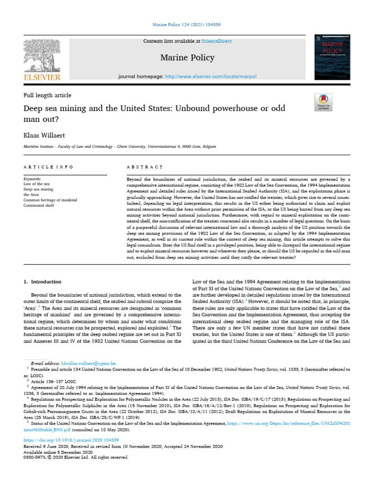 US Deep Sea Mining: Legal Challenges | PDF | United Nations Convention ...