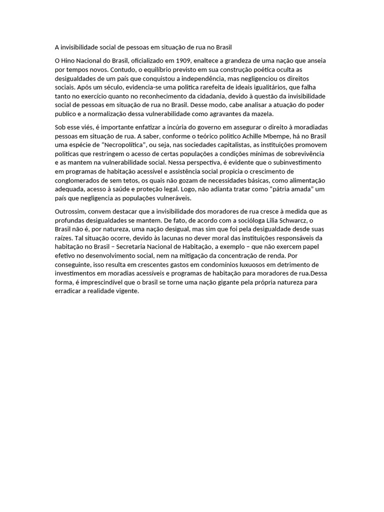 Invisibilidade da População em Rua no Brasil | PDF