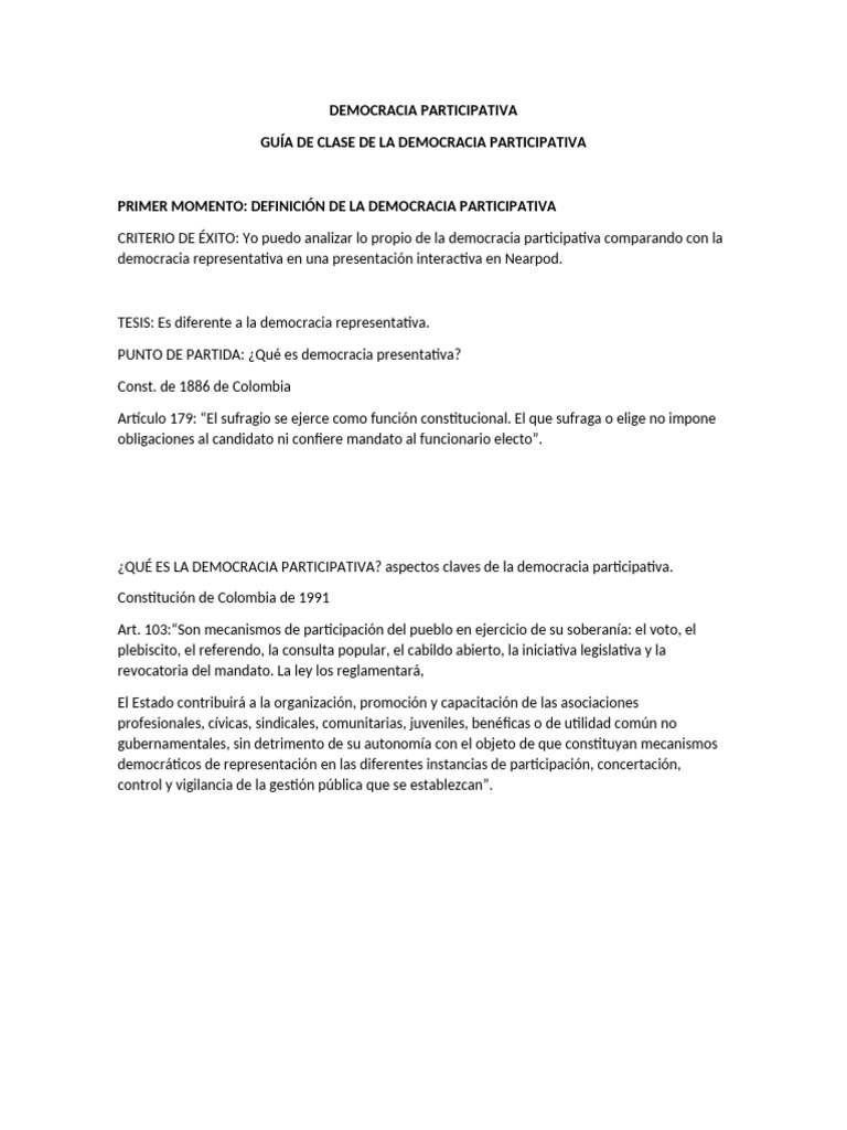 1 Democracia Participativa Aspectos Generales | PDF