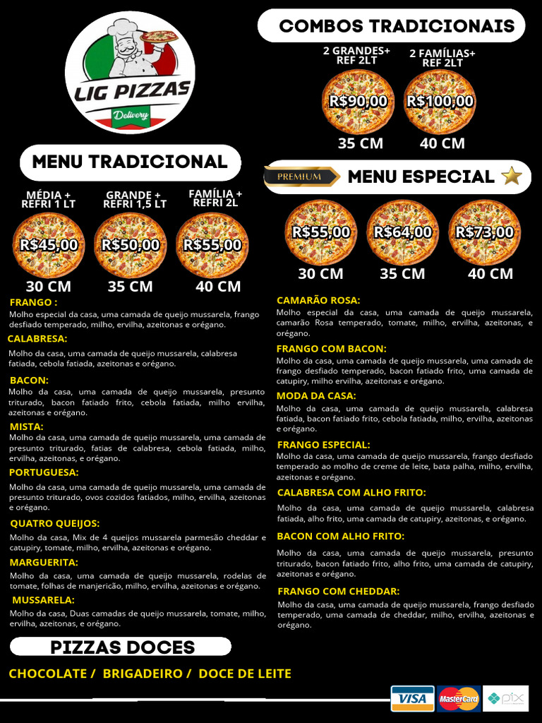 Menu de Pizzas e Bebidas Variadas | PDF | Alimentos | Culinária