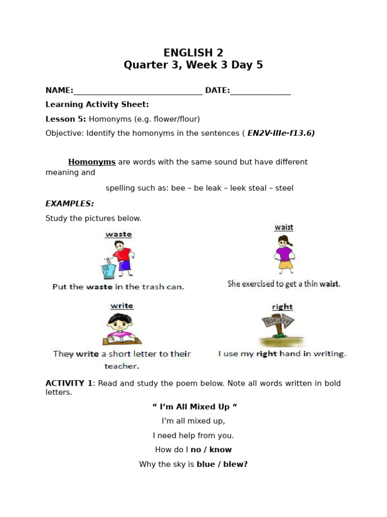 ENGLISH 2 LAS Day 5 Q3 | PDF