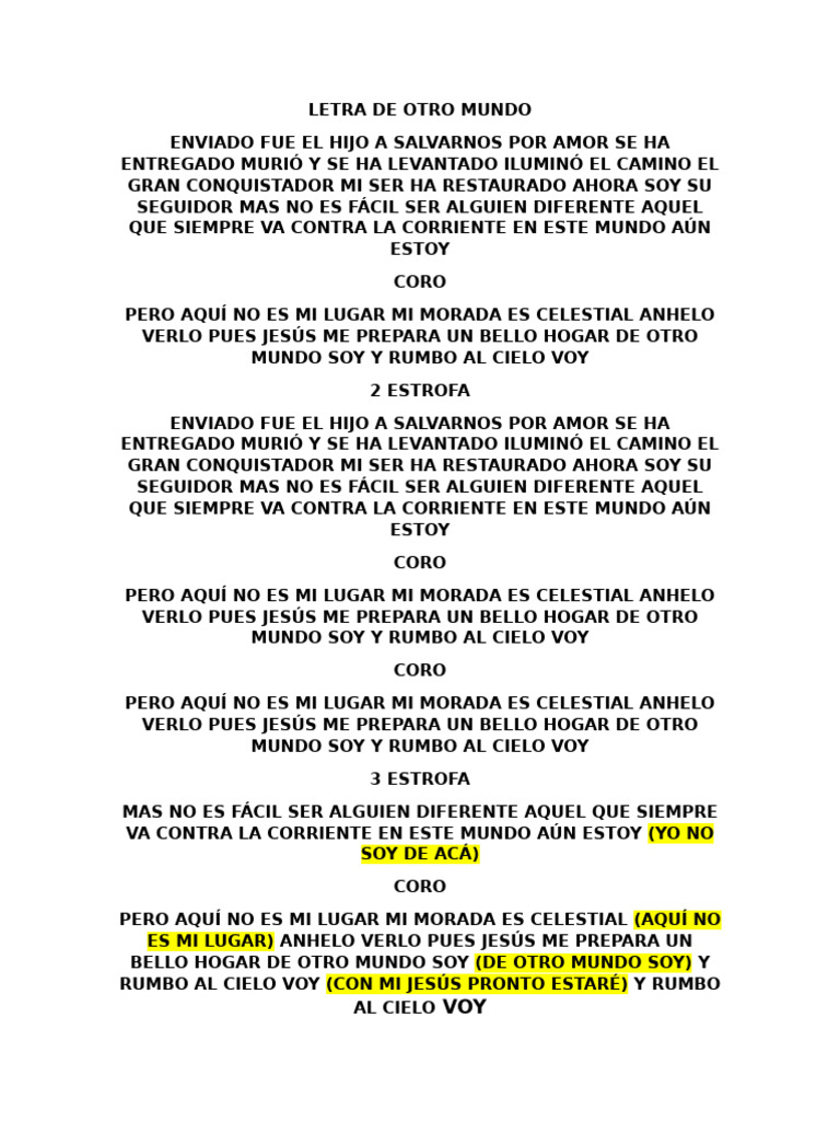 Letra de Otro Mundo Grupo Rigel | PDF