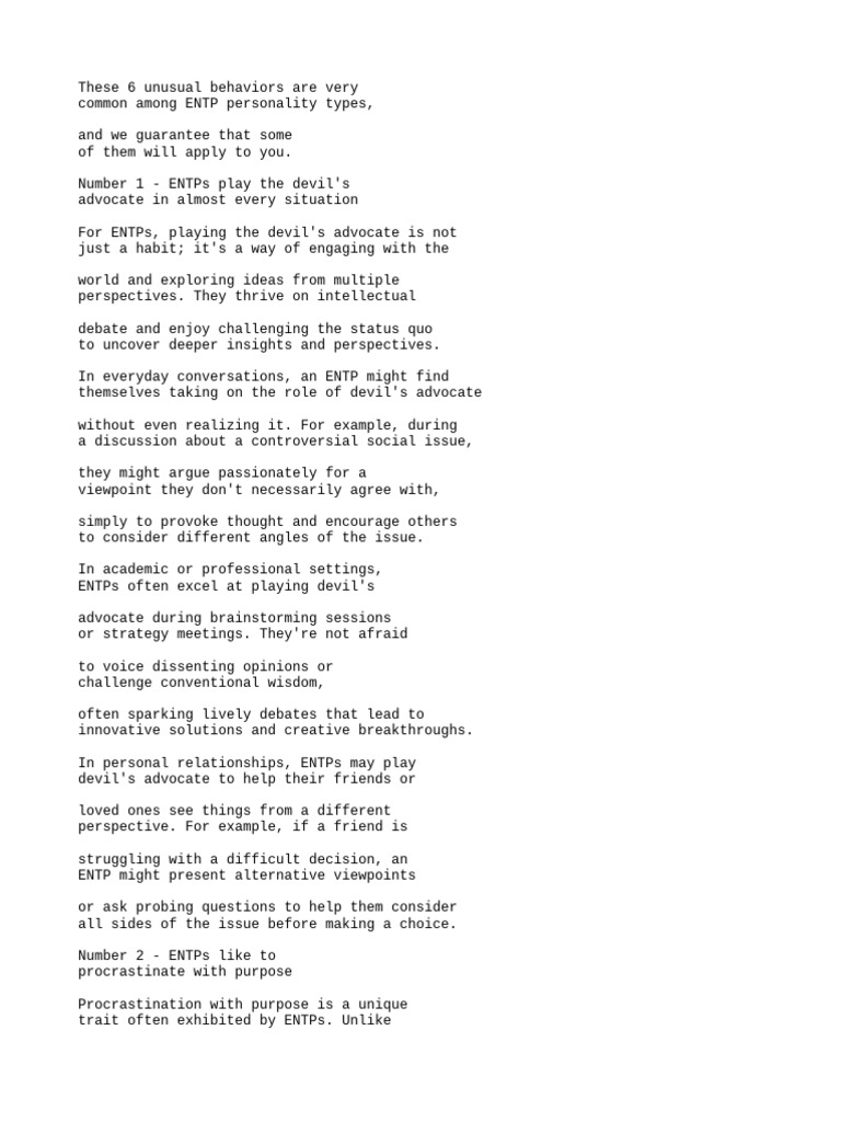 Uncommon Traits of ENTP Personalities | PDF | Procrastination ...