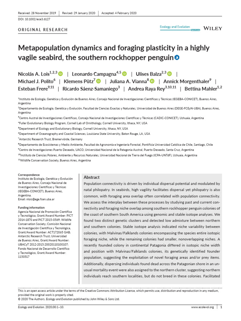 Southern Rockhopper Penguin Foraging Dynamics | PDF | Single Nucleotide ...