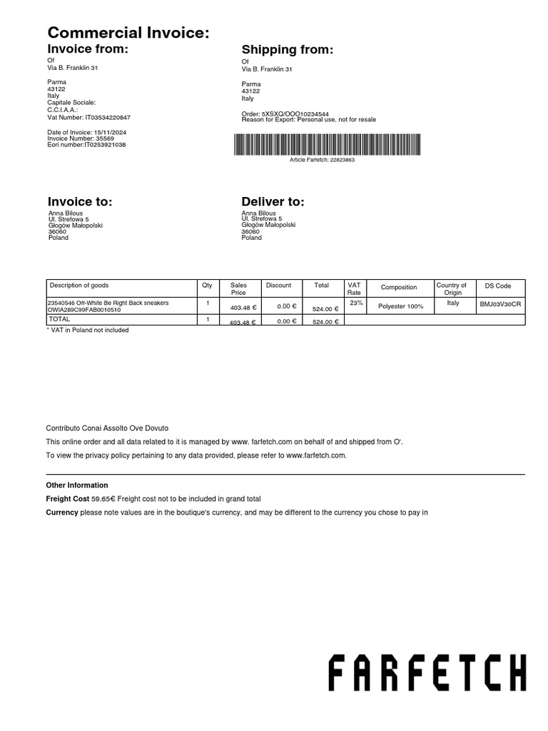 FARFETCH1212123212 мій чек | PDF | Invoice | Value Added Tax