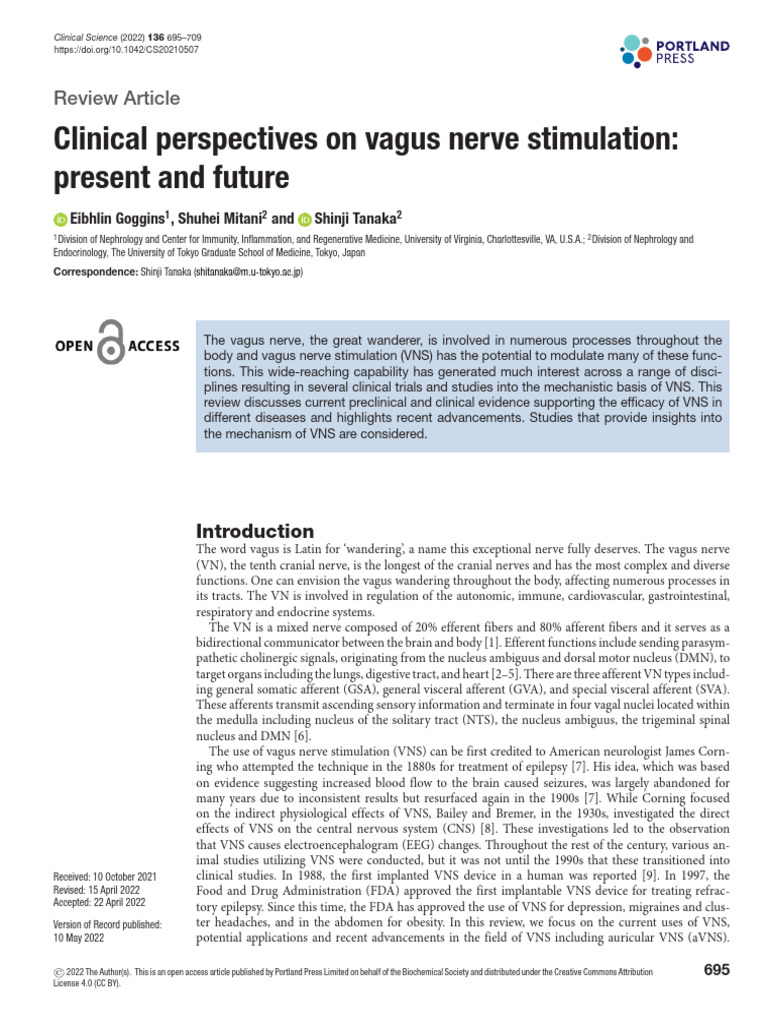 Clinical Perspectives On Vagus Nerve Stimulation - Present and Future ...