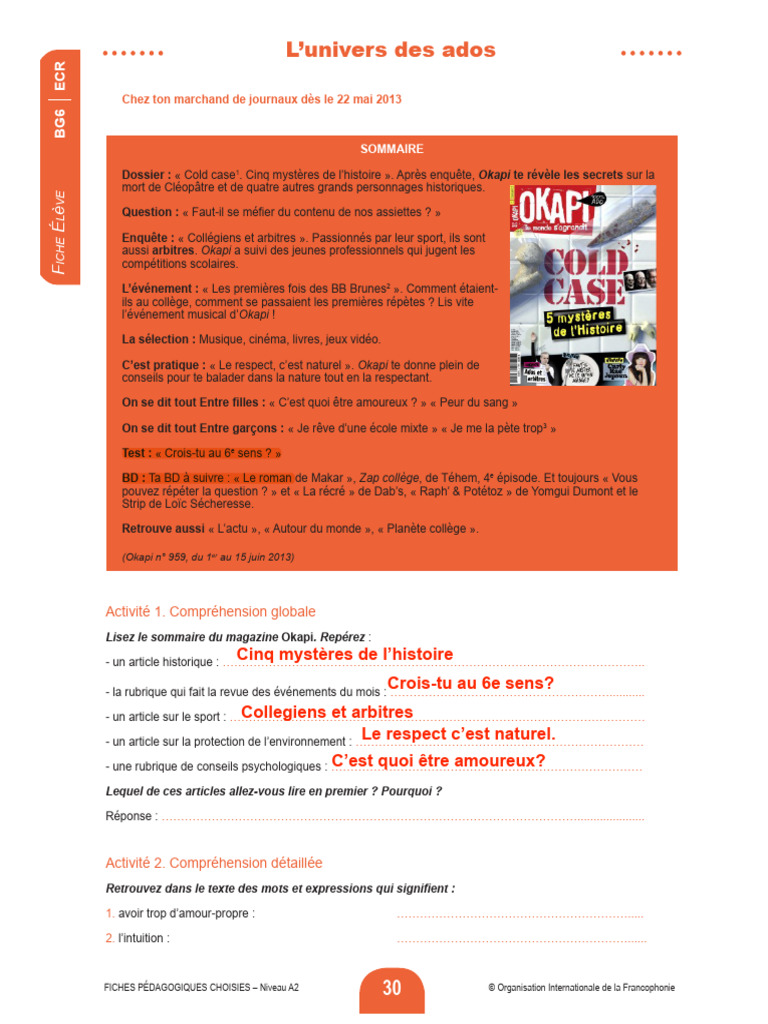 L'univers des ados dans Okapi | PDF