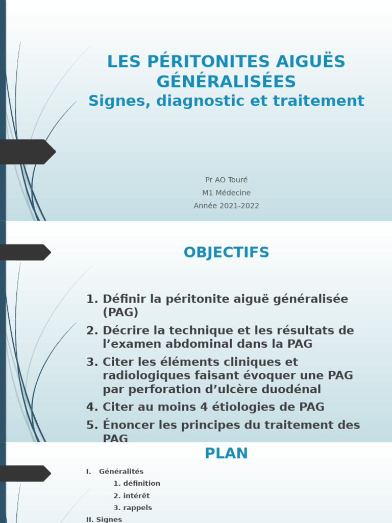 Péritonite Aiguë Généralisée : Diagnostic et Traitement | PDF ...