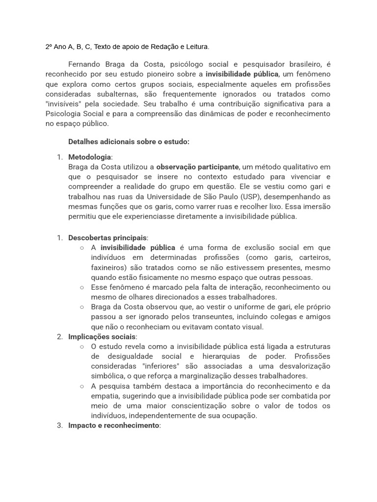 Invisibilidade Pública e Inclusão Social | PDF | Psicologia Social ...