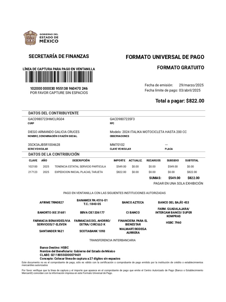 Formato Universal de Pago 2025 | PDF | Bancos | Dinero