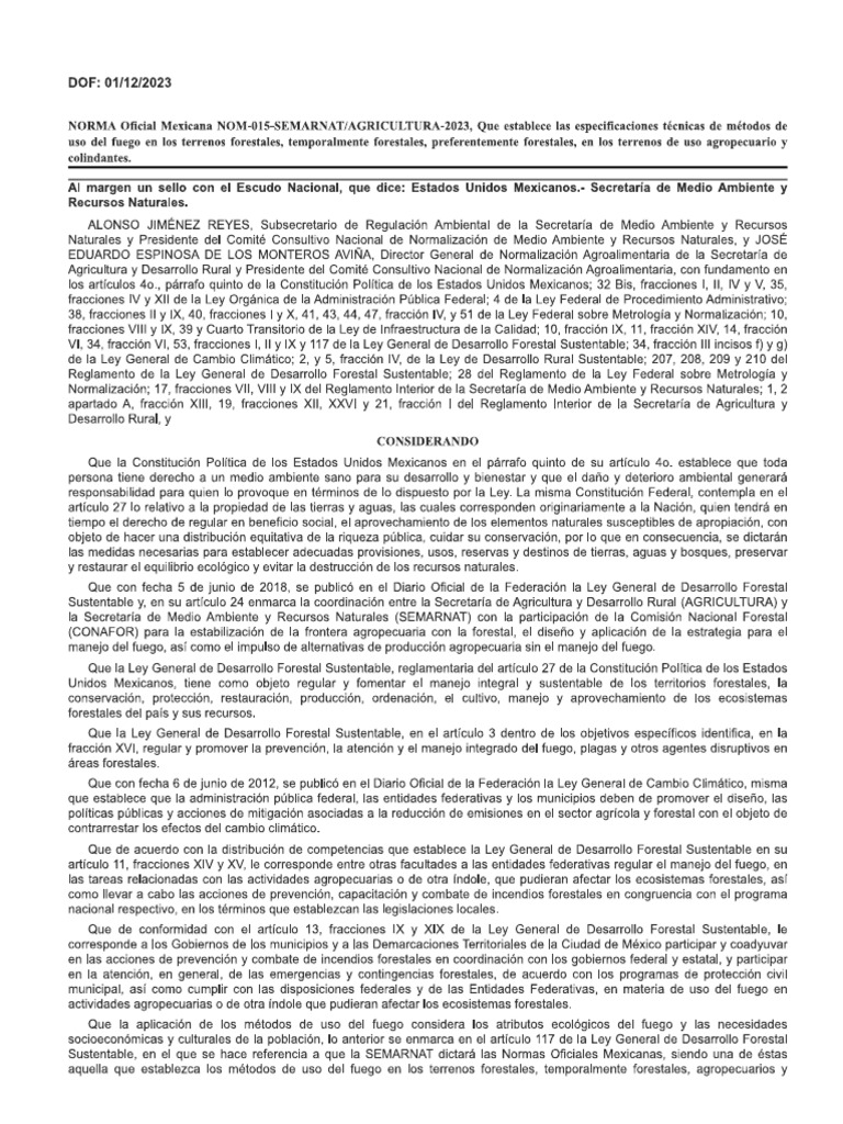 Nom 015 Semarnat Agricultura 2023 | PDF