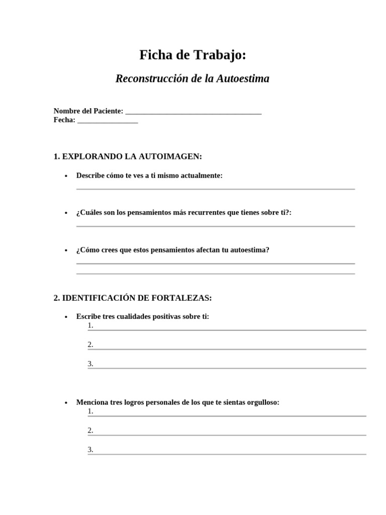 Reconstrucción de la Autoestima - Ficha de Trabajo | PDF