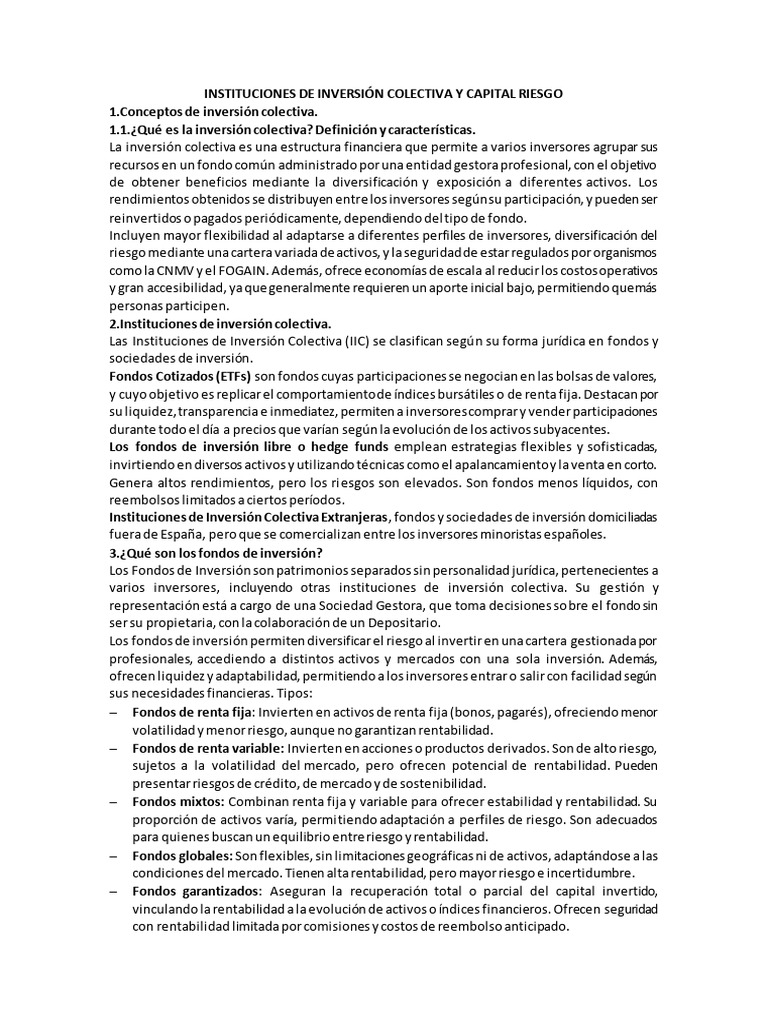 Def - Instituciones de Inversión Colectiva y Capital Riesgo | PDF ...
