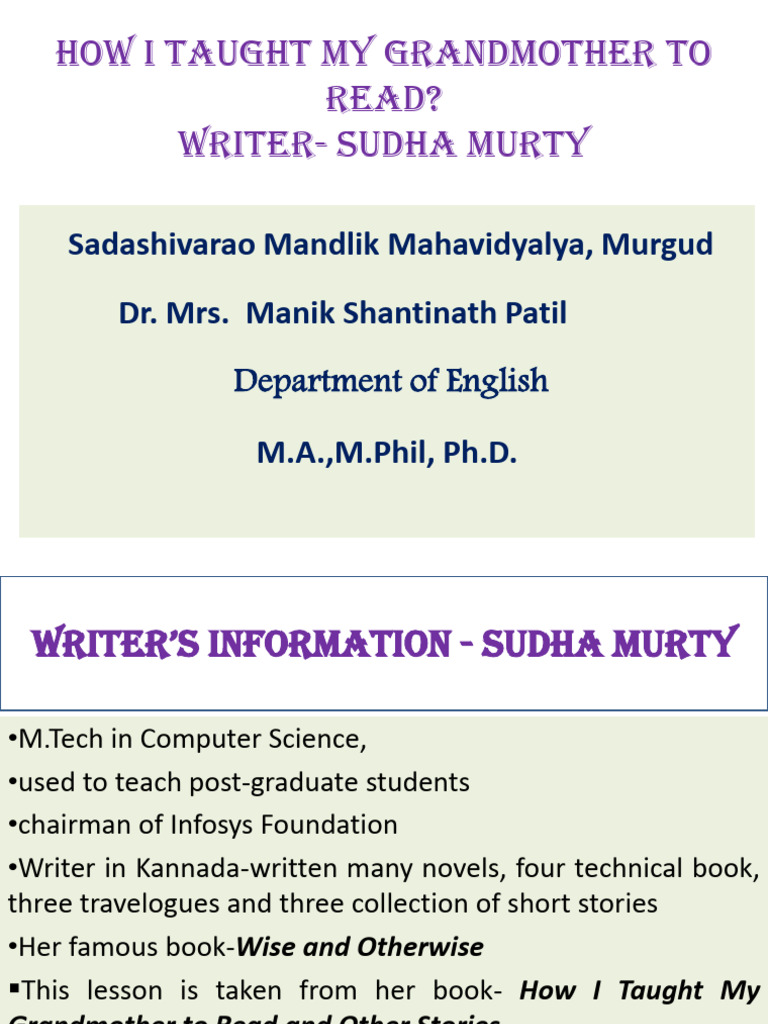 Sudha Murty's Grandmother's Journey to Literacy | PDF