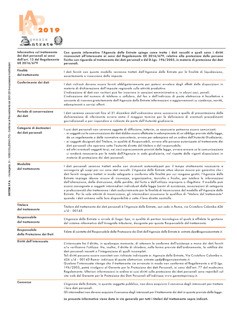 Modello Irap 2019 Manfro | PDF