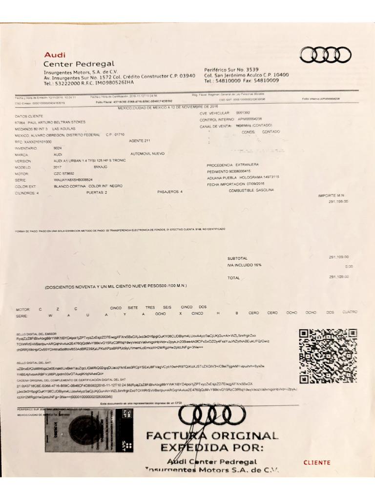 Factura Audi A1 - 01 | PDF