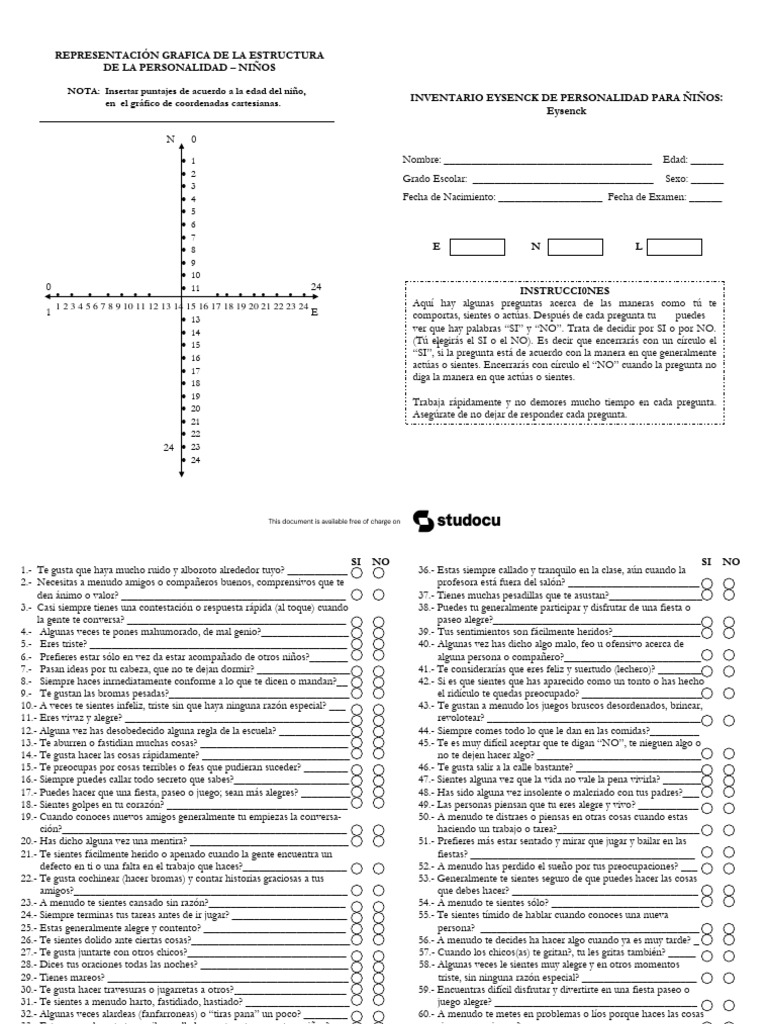 Inventario Eysenck para Niños | PDF
