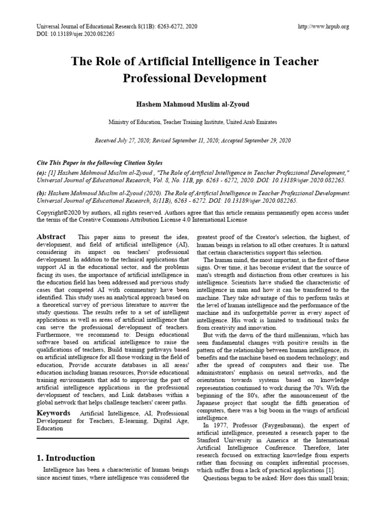 The Role of Artificial Intelligence in Teacher Professional Development ...
