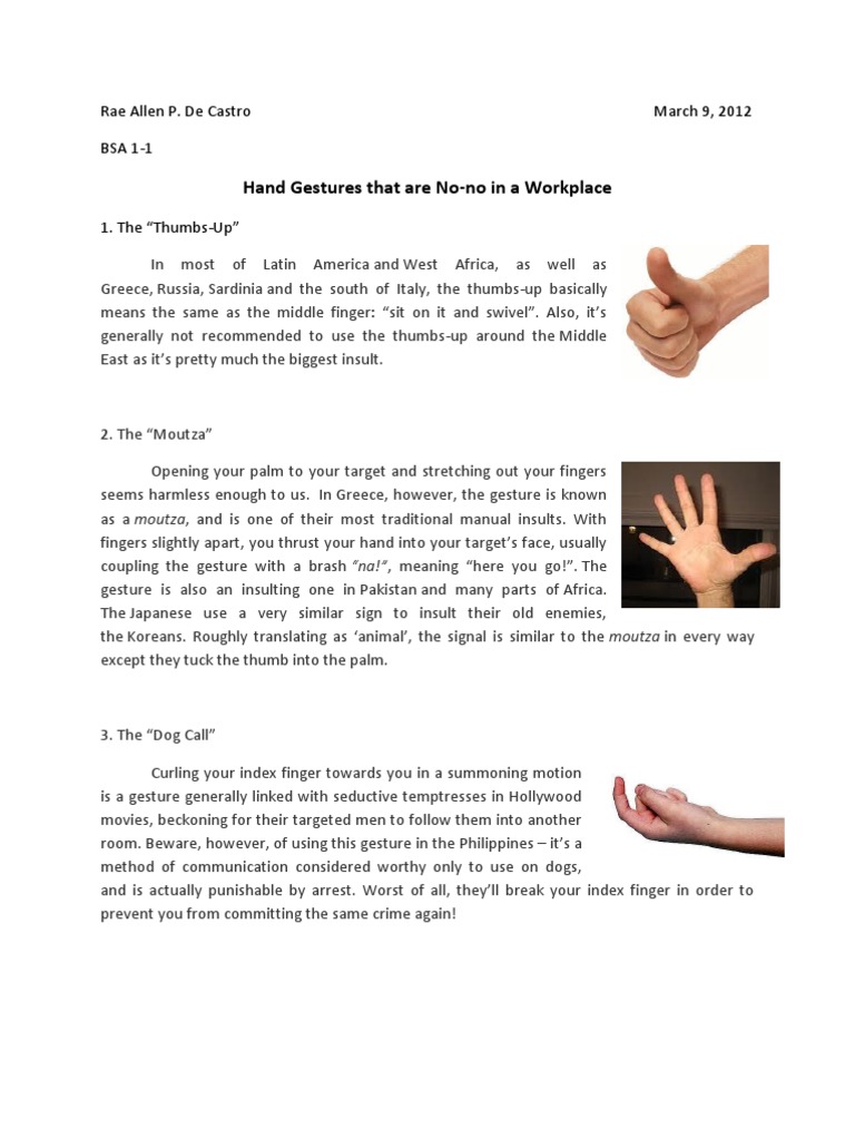 Hand Gestures | PDF | Hand | Nonverbal Communication