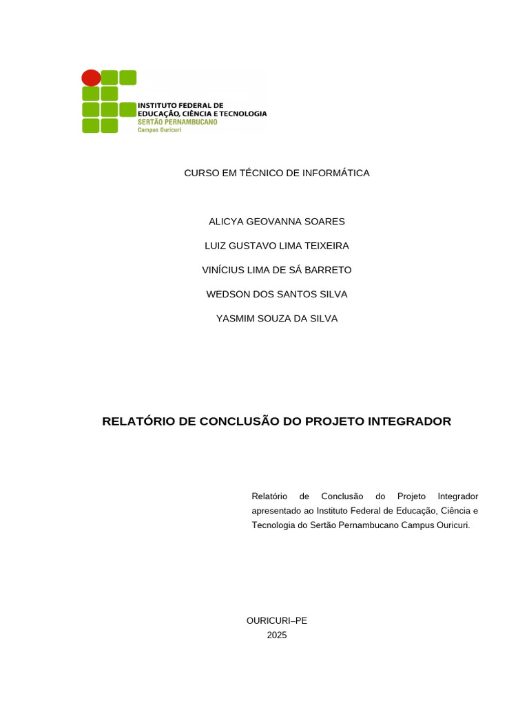 Relatório do Projeto Integrador em Informática | PDF | Eletricidade ...