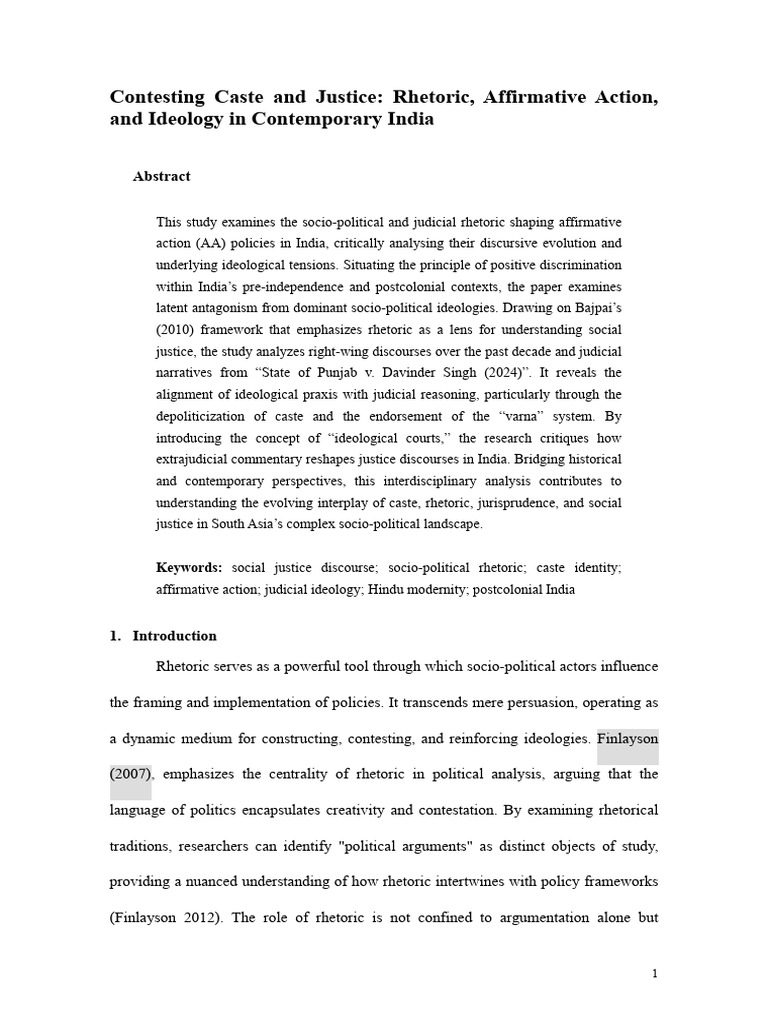 Rhetoric and Affirmative Action in India | PDF | Dalit | Framing ...