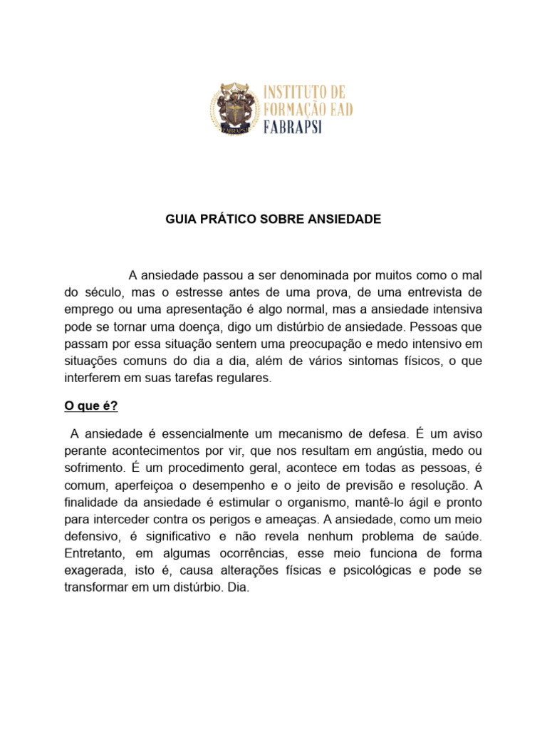 Guia Prático para Entender a Ansiedade | PDF | Ansiedade | Transtorno ...