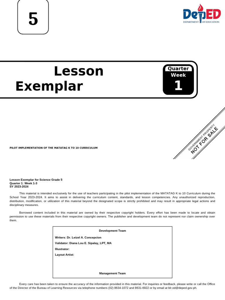 Science 5 Q1 Week 1 Lesson Exemplar | PDF | Matter | Phase (Matter)