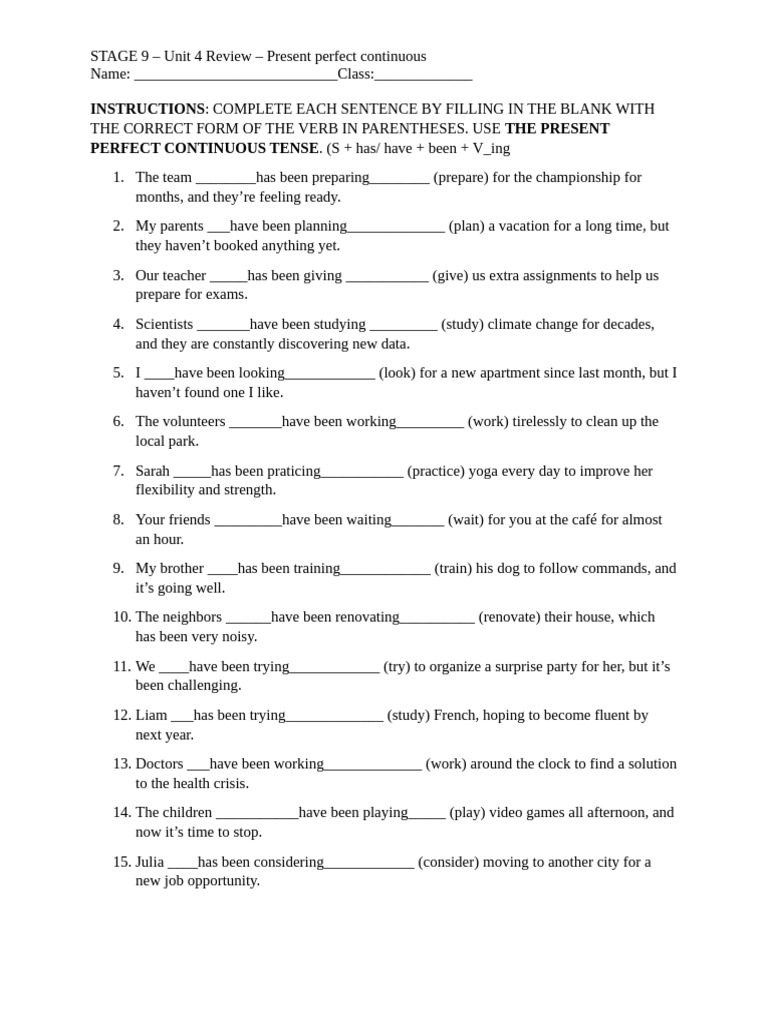 S9.4.10. Present Perfect Continuous | PDF | Grammar | Linguistics