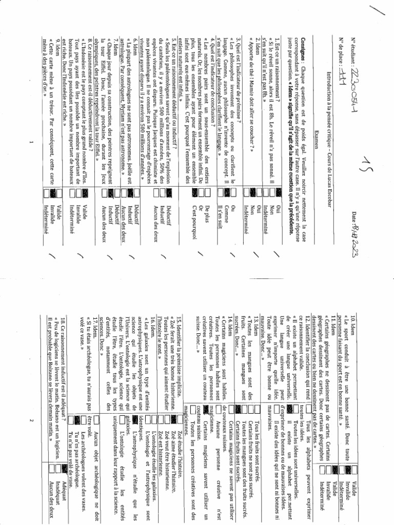 Partiel UEO Pensée Critique | PDF