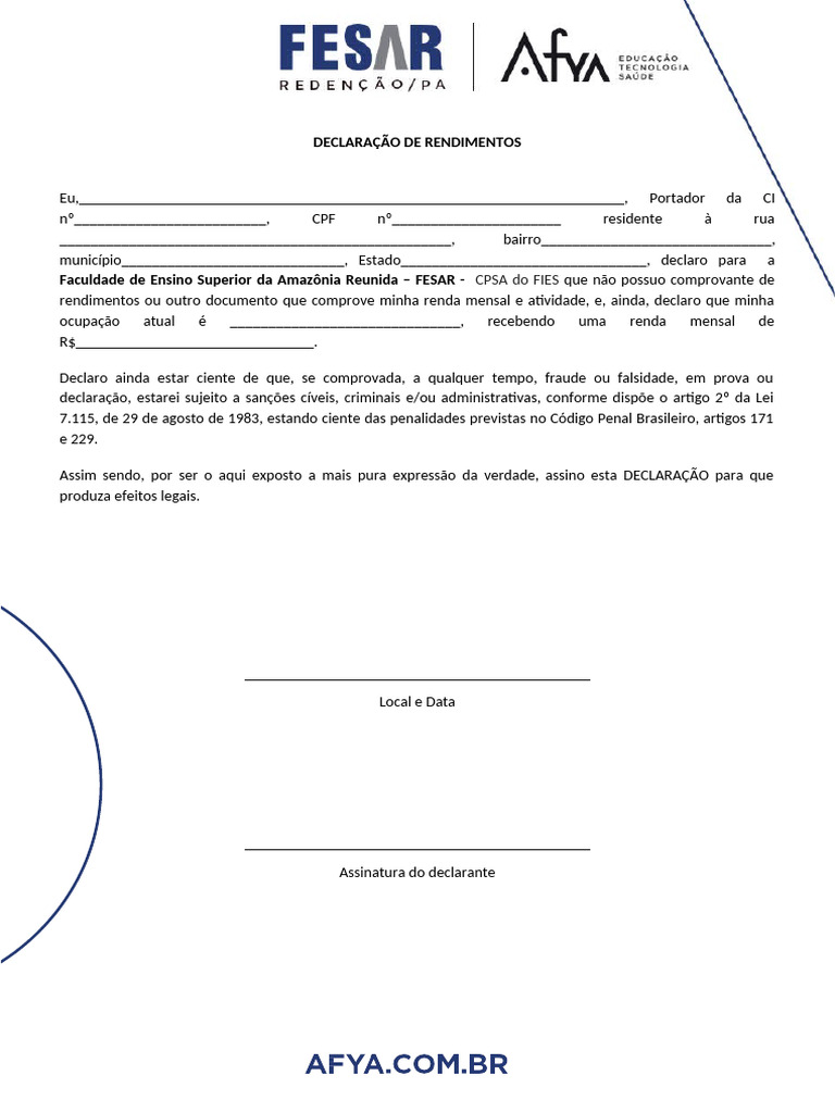 Declarações de Renda e Vínculo Familiar | PDF